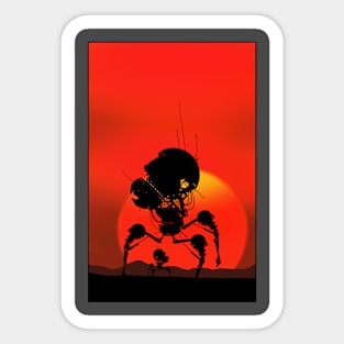 robot in red sunset Sticker